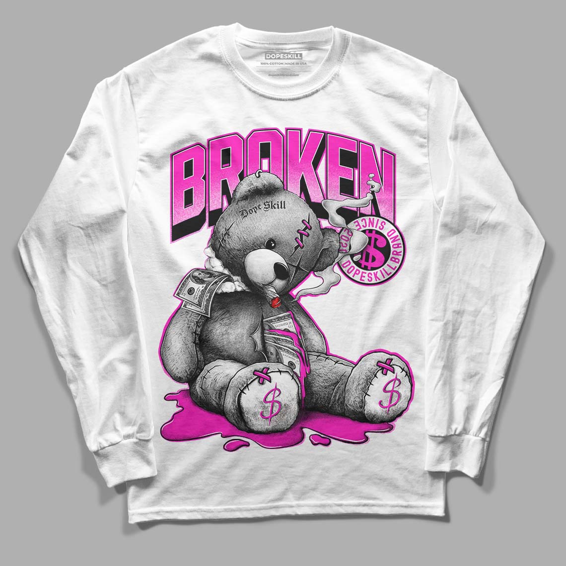 Dunk Low GS “Active Fuchsia” DopeSkill Long Sleeve T-Shirt Sick Bear Graphic Streetwear - White