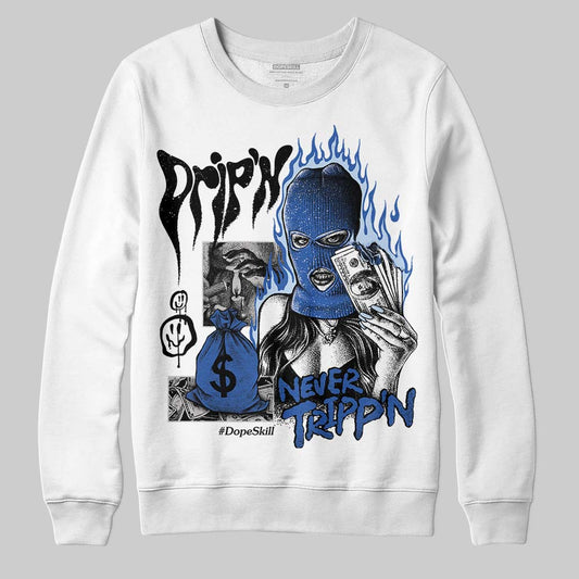Awake NY x Jordan 5 Retro 'Black Racer Blue' DopeSkill Sweatshirt Drip'n Never Tripp'n Graphic Streetwear - White