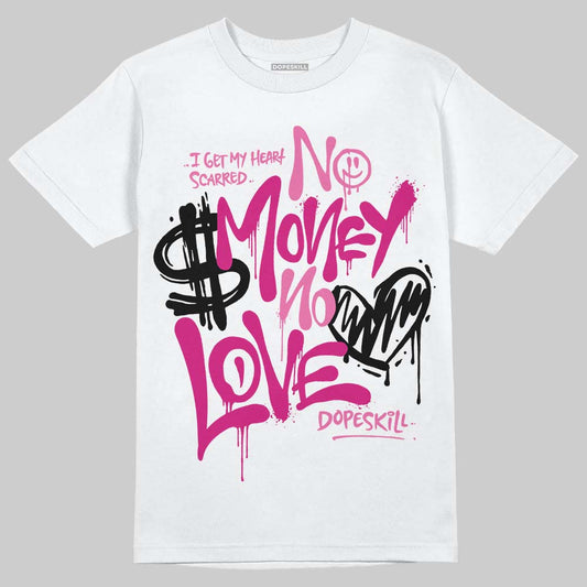 Rick Owens Pink Leather Low Sneakers DopeSkill T-Shirt No Money No Love Typo Graphic Streetwear - White