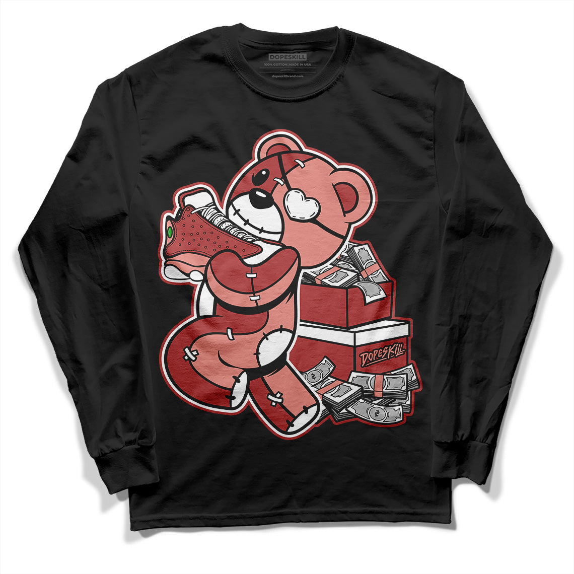 Jordan 13 “Dune Red” DopeSkill Long Sleeve T-Shirt Bear Steals Sneaker Graphic Streetwear - Black