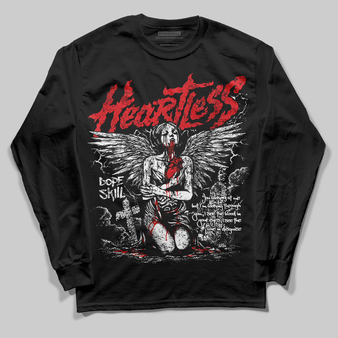 Jordan 4 Retro Red Cement DopeSkill Long Sleeve T-Shirt Heartless Graphic Streetwear - Black