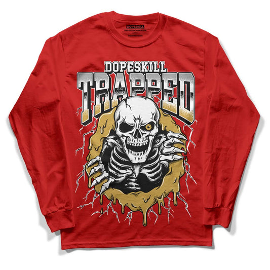 Red Sneakers DopeSkill Red Long Sleeve T-Shirt Trapped Halloween Graphic Streetwear