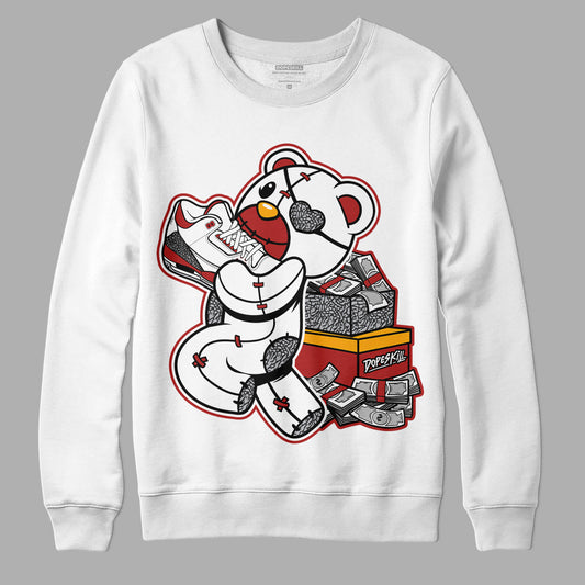 AJ 3 Cardinal Red DopeSkill Sweatshirt Bear Steals Sneaker Graphic