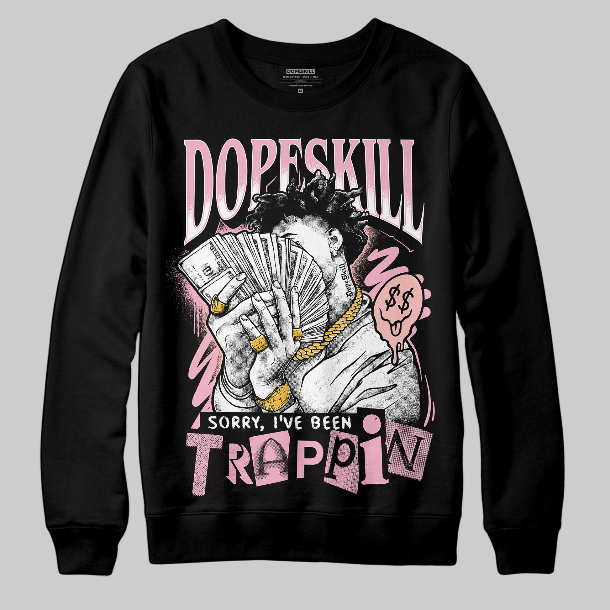 AMIRI White & Pink Stars Court Sneakers DopeSkill Sweatshirt Sorry I've Been Trappin Graphic Streetwear - Black