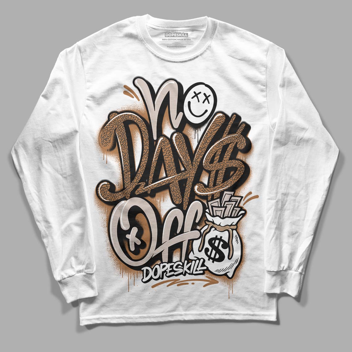 Jordan 3 Retro Palomino DopeSkill Long Sleeve T-Shirt No Days Off Graphic Streetwear - White