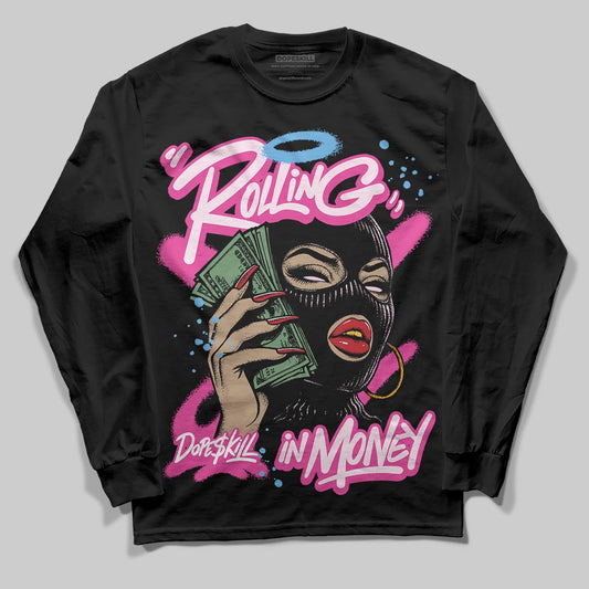 Pink Sneakers DopeSkill Long Sleeve T-Shirt Rolling in Money Graphic Streetwear - Black