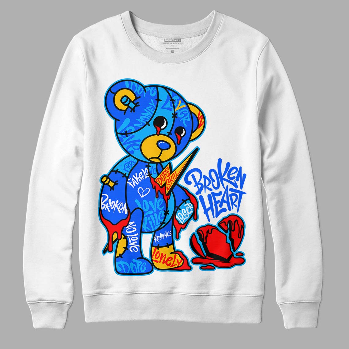 Royal Blue Sneakers DopeSkill Sweatshirt Broken Heart Graphic Streetwear - White