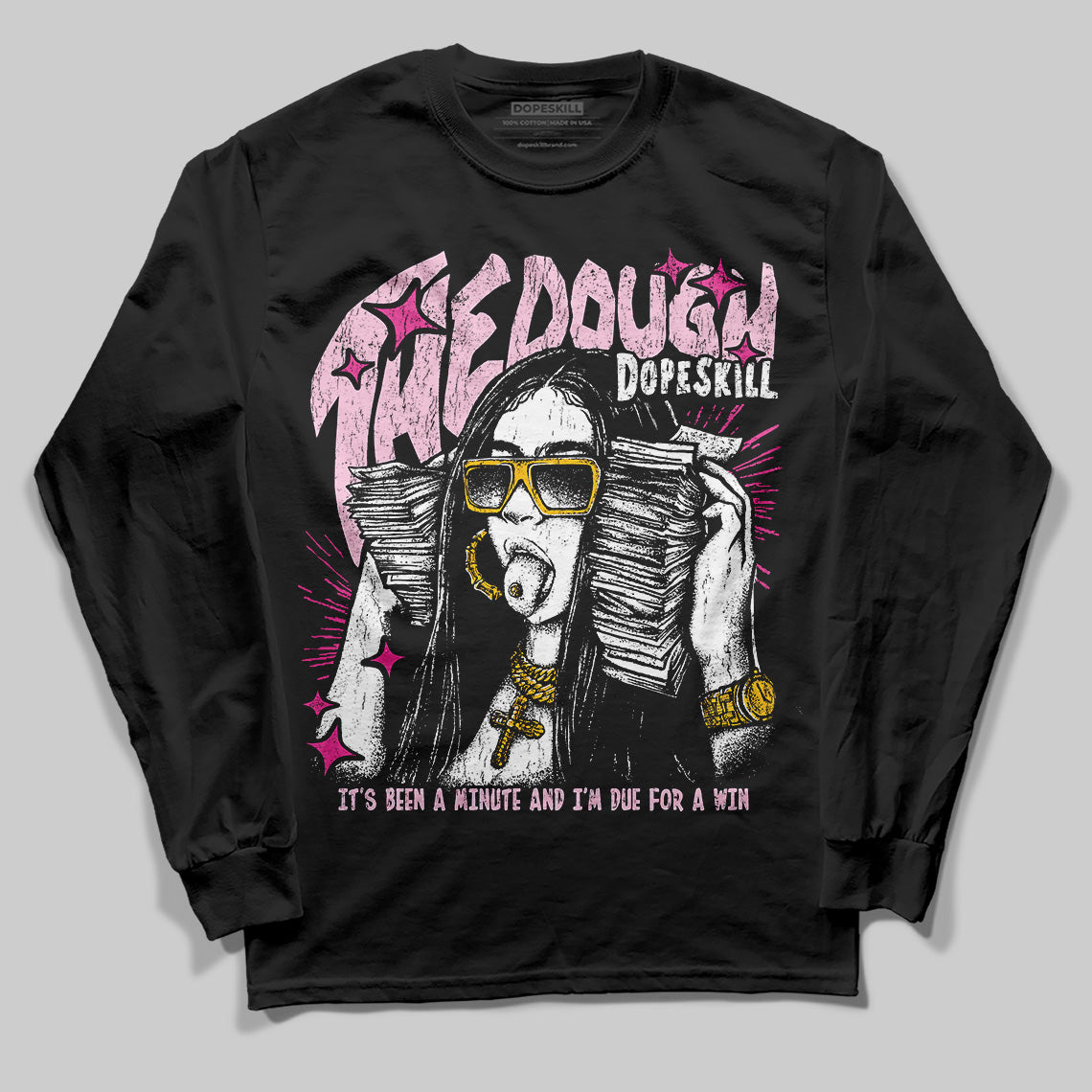 Pink Sneakers DopeSkill Long Sleeve T-Shirt The Dough Graphic Streetwear - Black