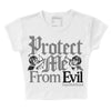 Grey Sneakers DopeSkill Women's Crop Top Protect Me From Evil Graphic Streetwear - White