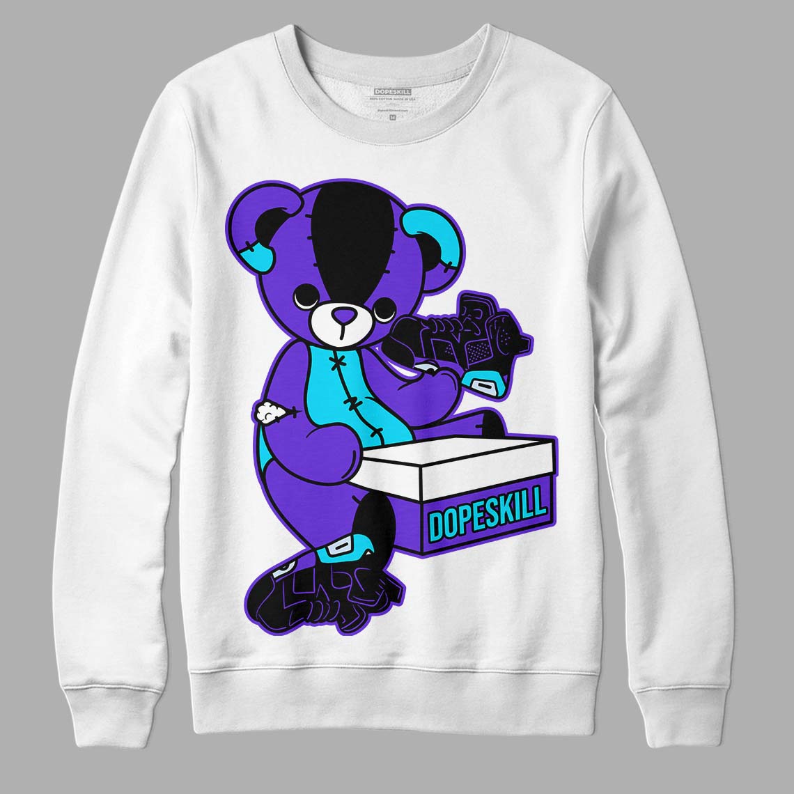 Jordan 6 "Aqua" DopeSkill Sweatshirt Sneakerhead BEAR Graphic Streetwear - White 