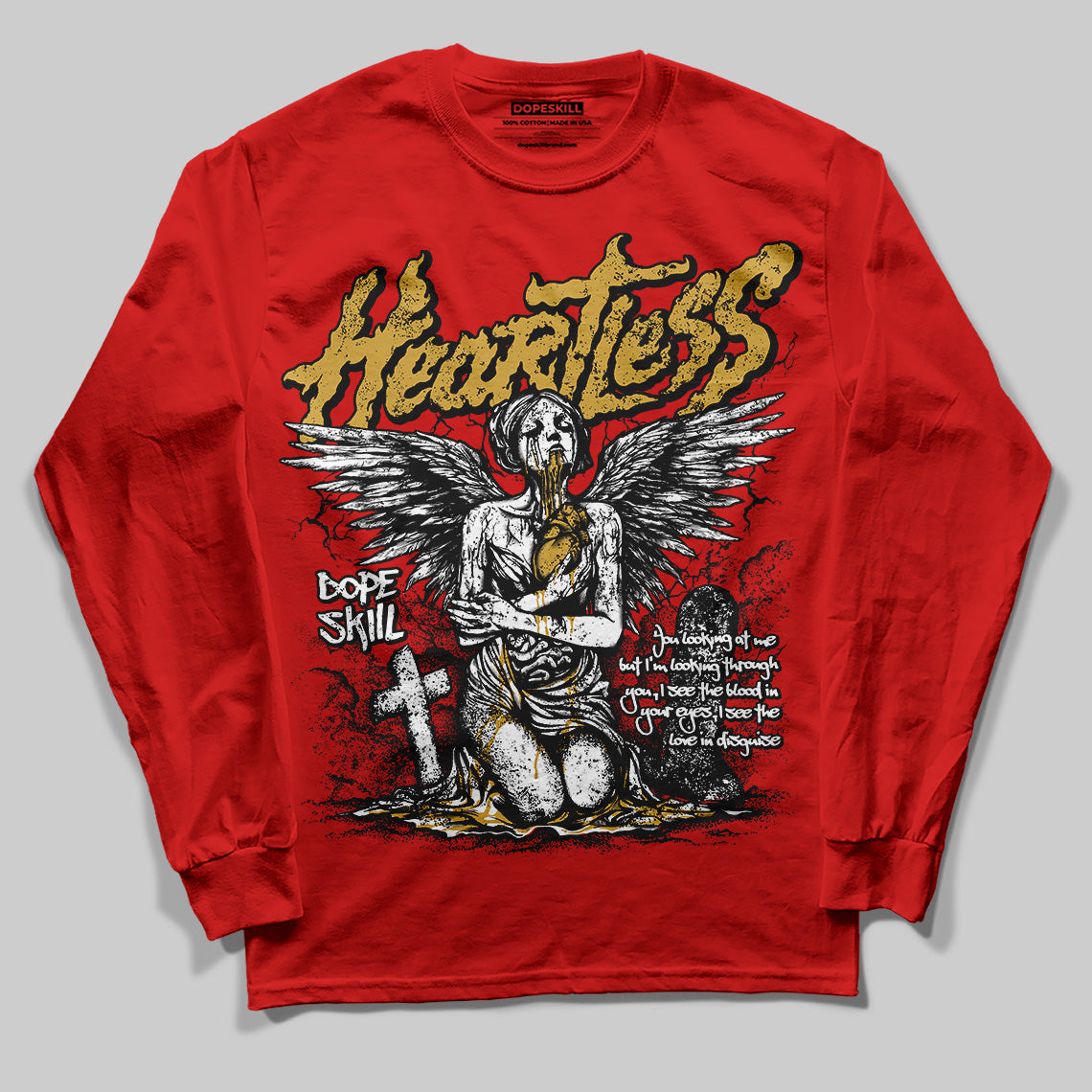 Red Sneakers DopeSkill Red Long Sleeve T-Shirt Heartless Graphic Streetwear