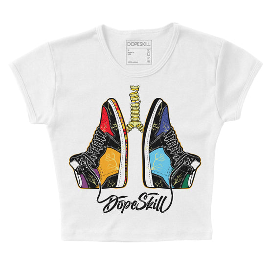 Jordan 1 Mid GS 'Six Championships' DopeSkill Women's Crop Top Breathe Graphic Streetwear - White