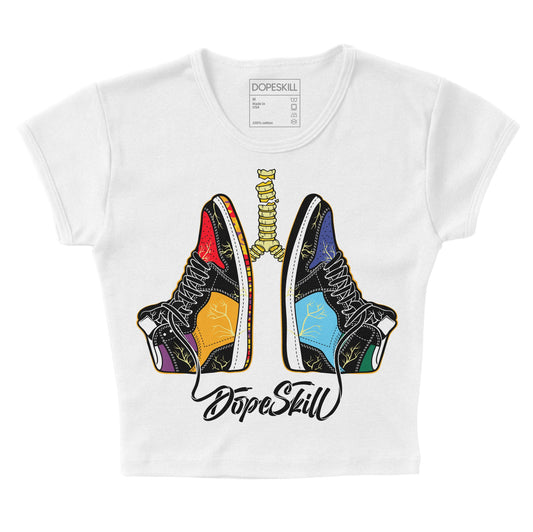 Jordan 1 Mid GS 'Six Championships' DopeSkill Women's Crop Top Breathe Graphic Streetwear - White