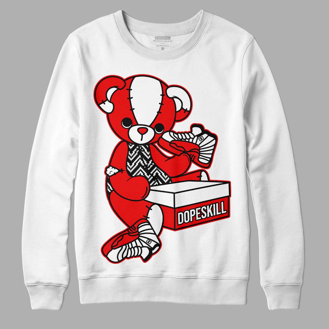 Jordan 12 “Cherry” DopeSkill Sweatshirt Sneakerhead BEAR Graphic Streetwear - White 