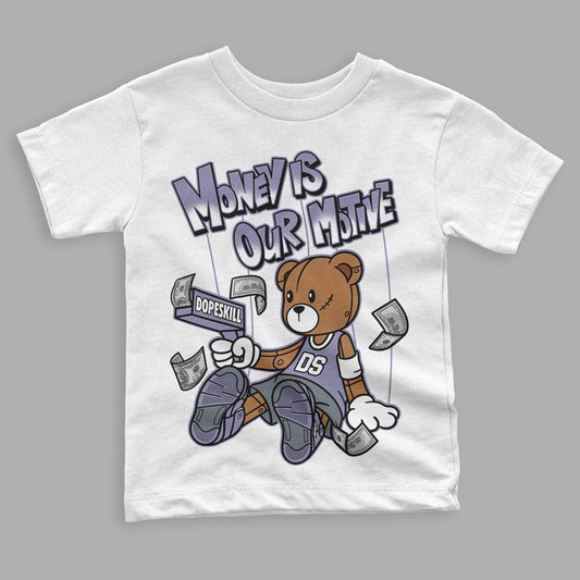 Jordan 5 Retro Low Indigo Haze DopeSkill Toddler Kids T-shirt Money Is Our Motive Bear Graphic Streetwear - White