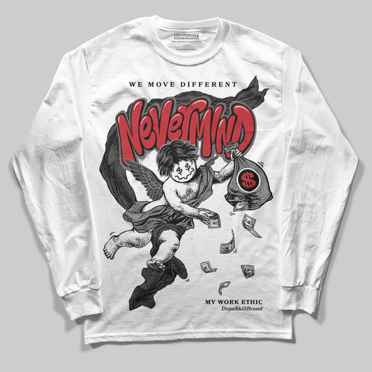 Jordan 4 “Black Cat” (2025) DopeSkill Long Sleeve T-Shirt Nevermind Graphic Streetwear - White 