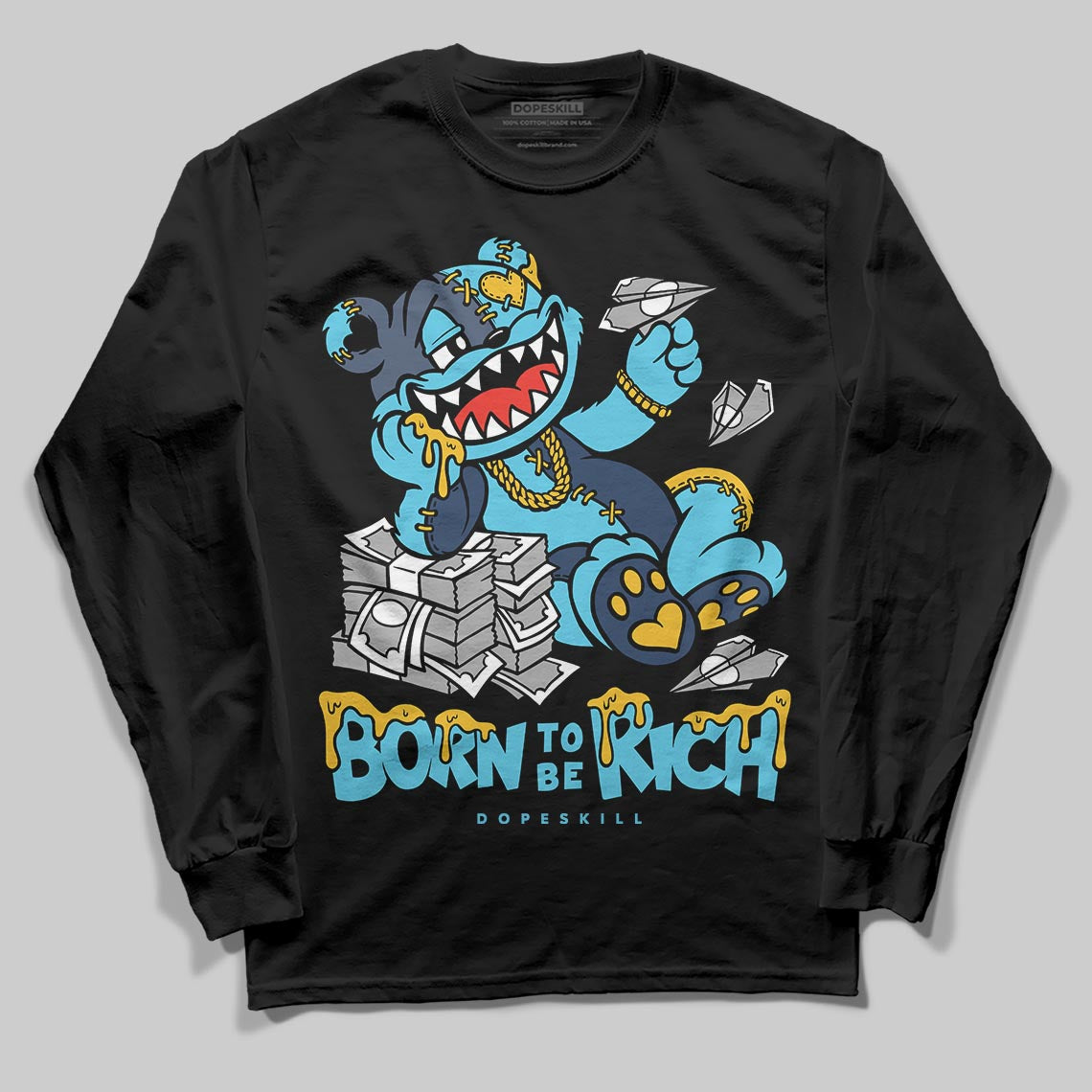 Jordan 11 Retro Gamma Blue (2025) DopeSkill Long Sleeve T-Shirt Born To Be Rich Graphic Streetwear - black