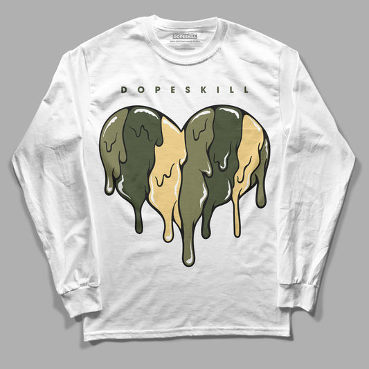 Jordan 4 Retro SE Craft Medium Olive DopeSkill Long Sleeve T-Shirt Slime Drip Heart Graphic Streetwear - White