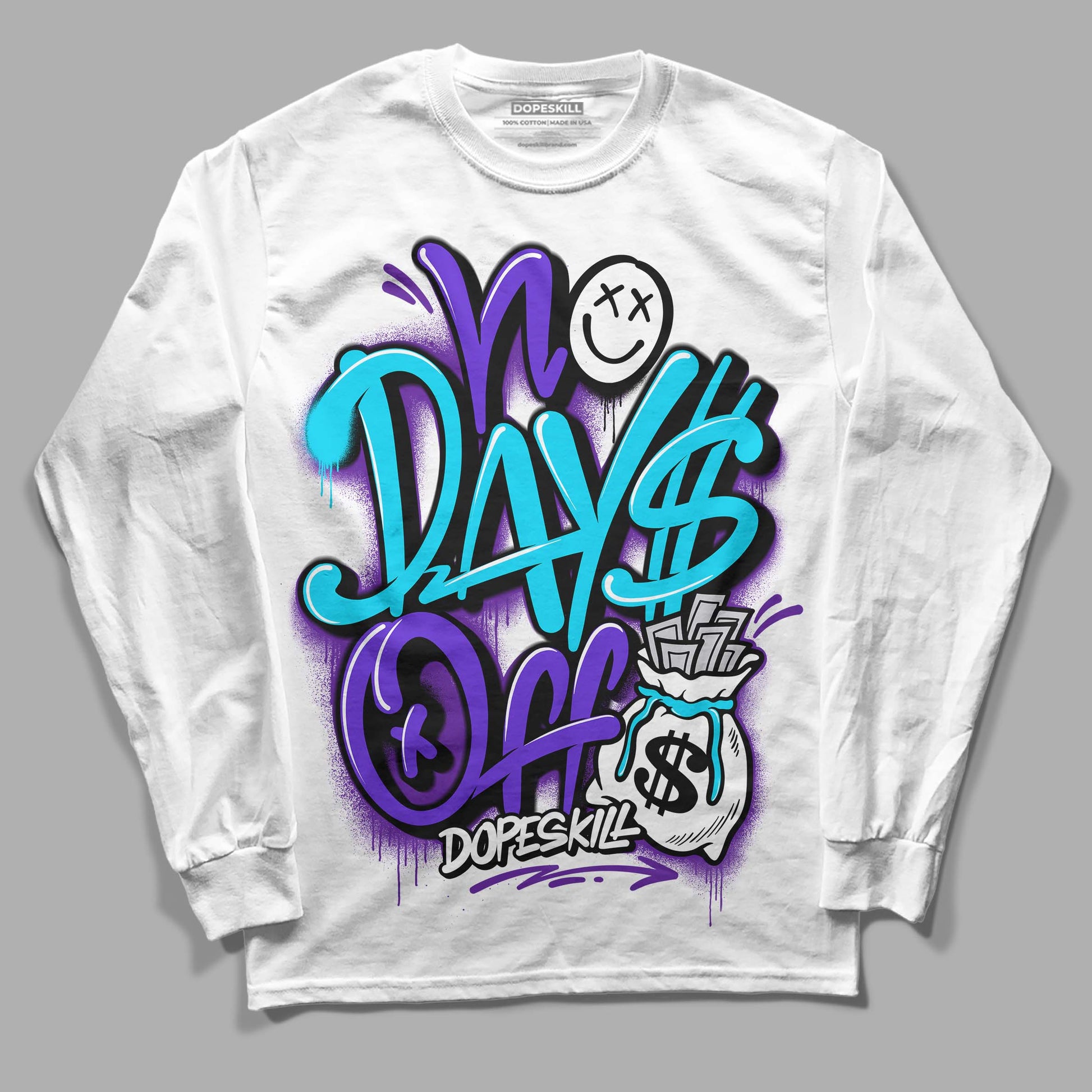 Jordan 6 "Aqua" DopeSkill Long Sleeve T-Shirt No Days Off Graphic Streetwear - White 