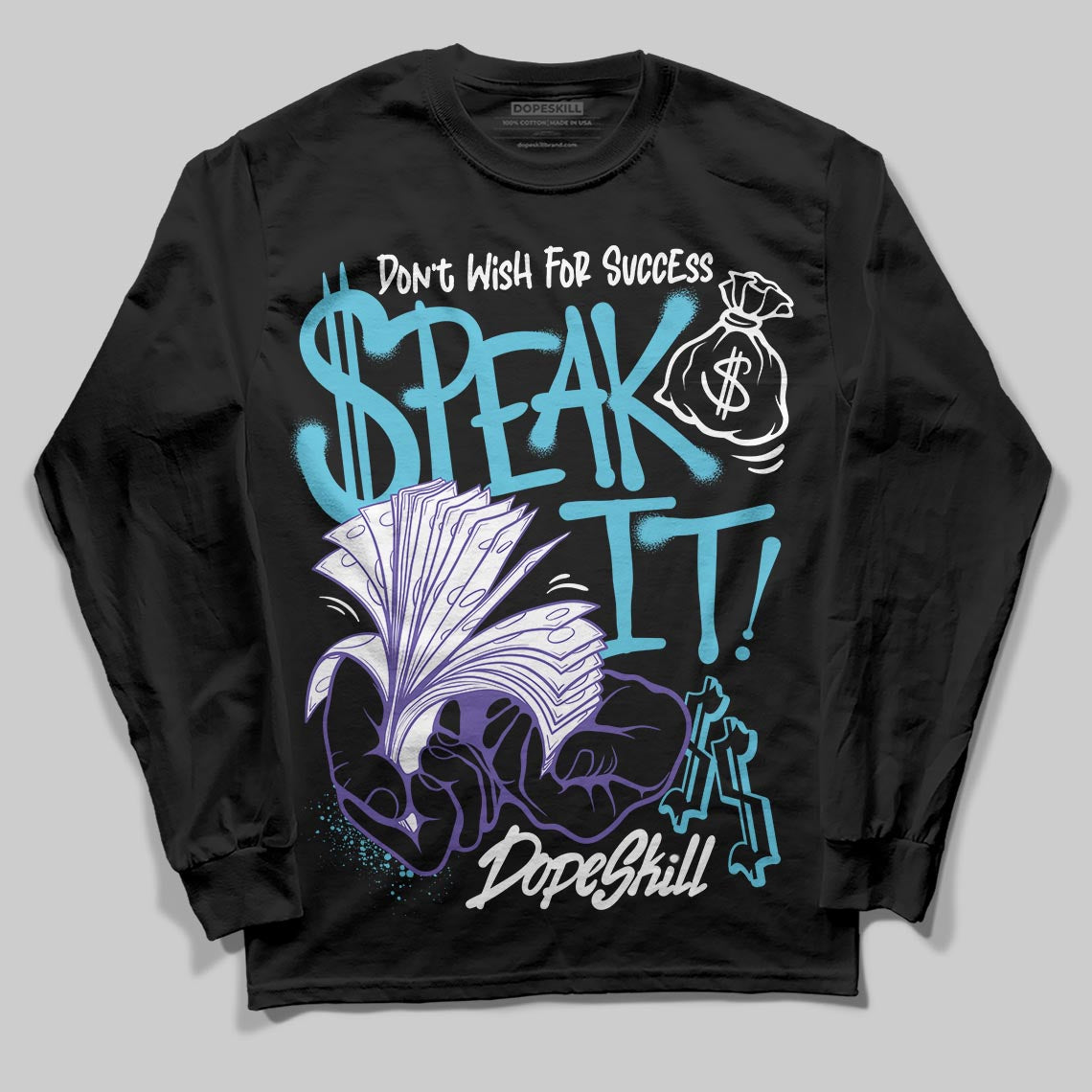 Jordan 8 Retro 'Aqua' 2025 DopeSkill Long Sleeve T-Shirt Speak It Graphic Streetwear - Black