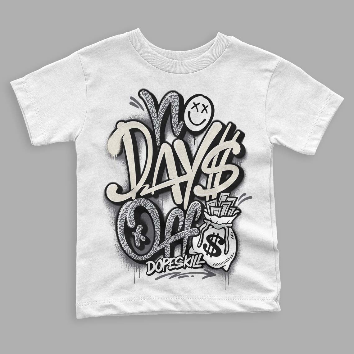 Jordan 1 Retro Low OG Black Cement DopeSkill Toddler Kids T-shirt No Days Off Graphic Streetwear - White