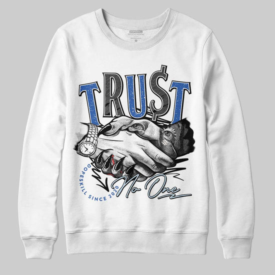 Awake NY x Jordan 5 Retro 'Black Racer Blue' DopeSkill Sweatshirt Trust No One Graphic Streetwear - White