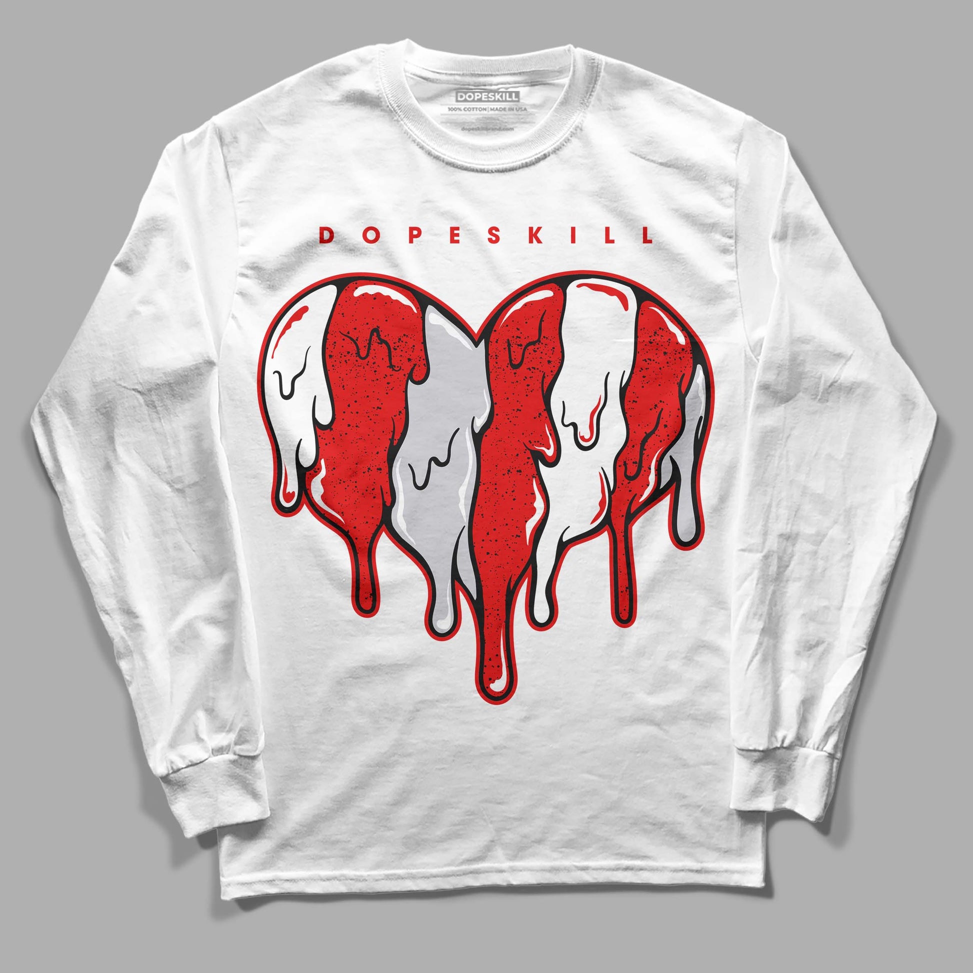 Jordan 4 Retro Red Cement DopeSkill Long Sleeve T-Shirt Slime Drip Heart Graphic Streetwear - White