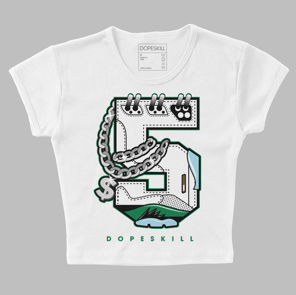 Jordan 5 “Lucky Green” DopeSkill Women's Crop Top No.5 Graphic Streetwear - White