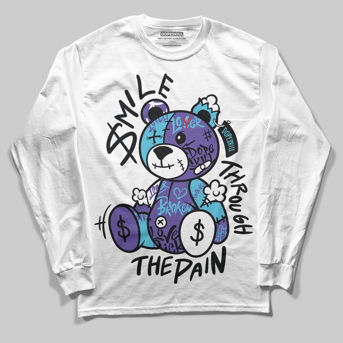 Jordan 8 Retro 'Aqua' 2025 DopeSkill Long Sleeve T-Shirt Smile Through The Pain Graphic Streetwear - White