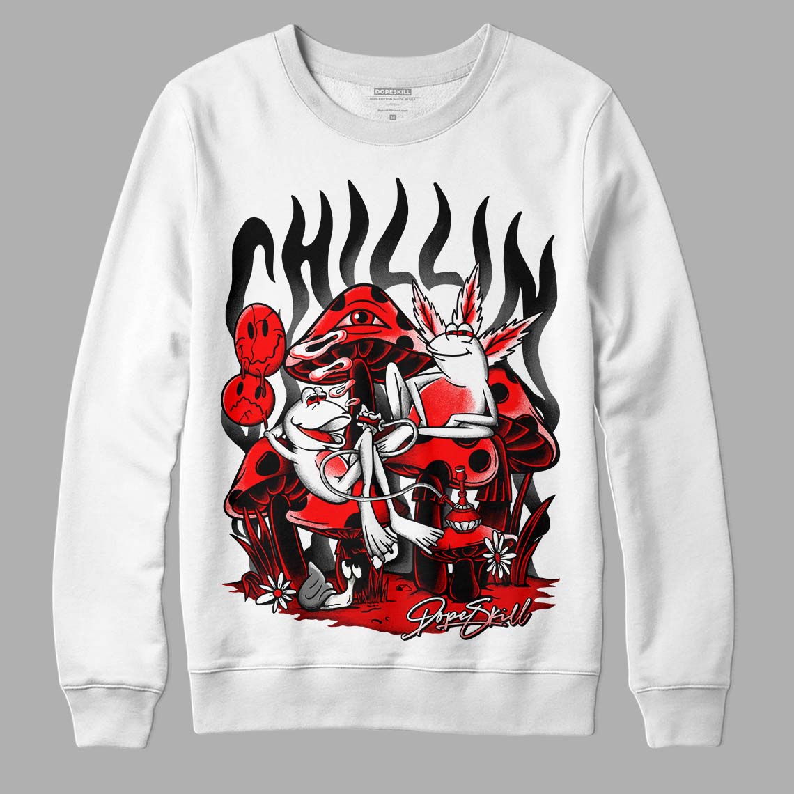 Jordan 1 Retro High OG "Satin Bred" DopeSkill Sweatshirt Chillin Graphic Streetwear - White