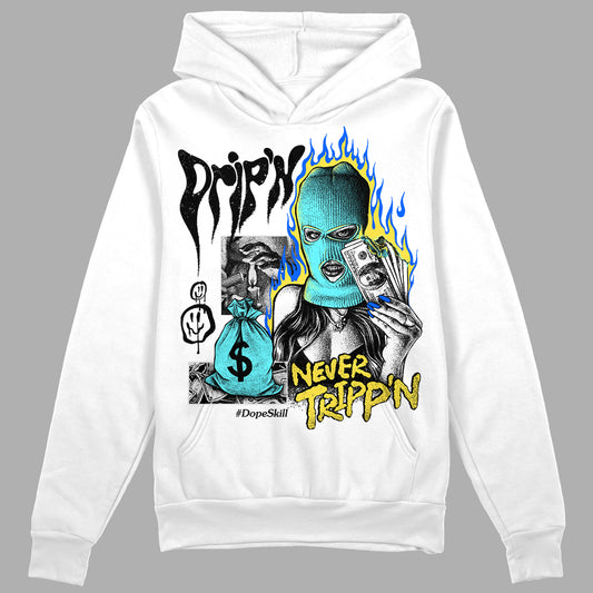 Jordan 5 Aqua DopeSkill Hoodie Sweatshirt Drip'n Never Tripp'n Graphic Streetwear - White 