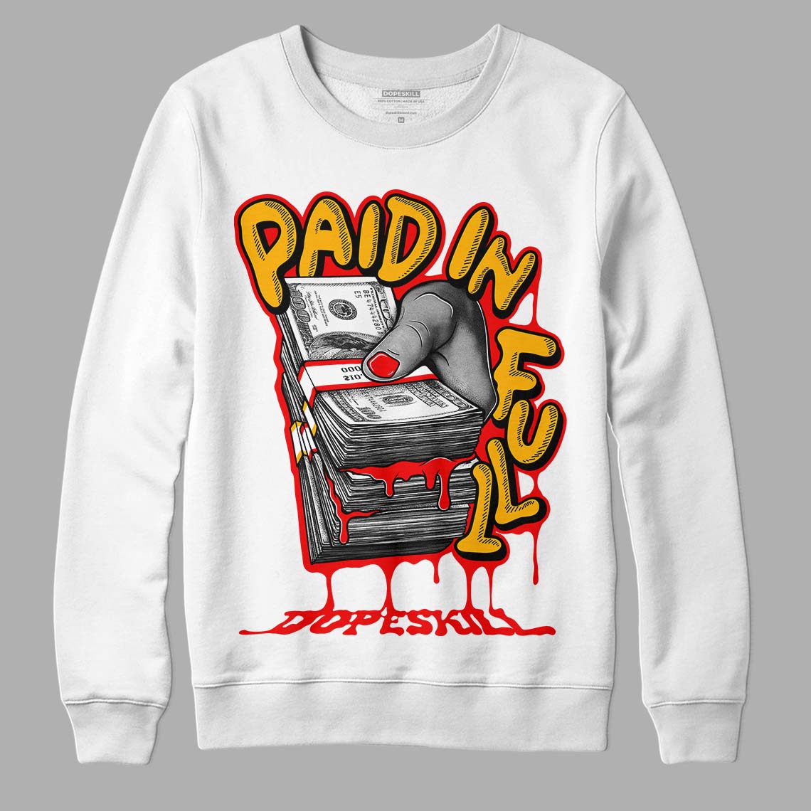 Red Sneakers DopeSkill Sweatshirt Paid In Full Graphic Streetwear - White