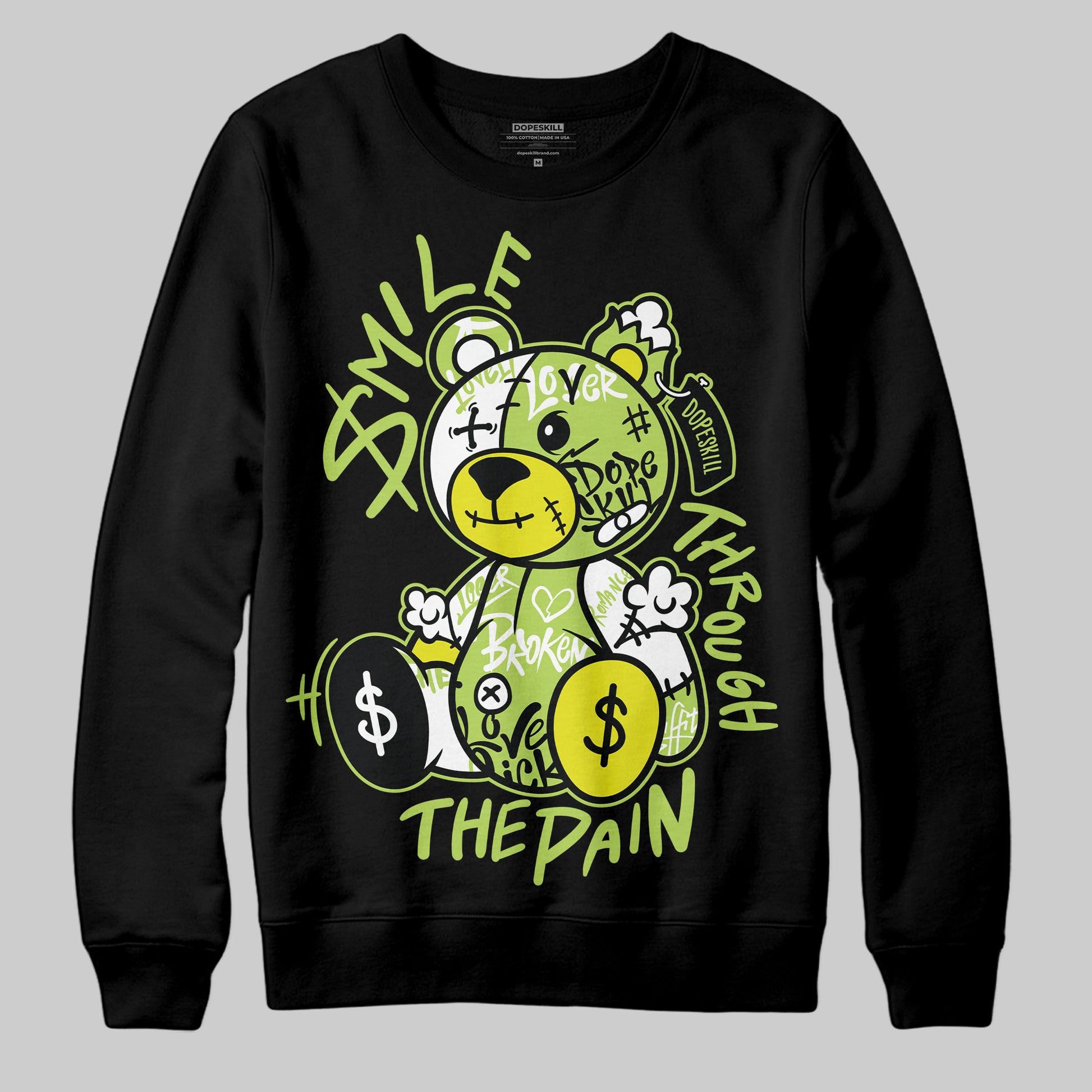 Jordan 13 Retro Bright Cactus DopeSkill Sweatshirt Smile Through The Pain Graphic Streetwear - Black