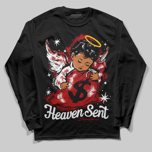 Jordan 12 Retro Flu Game (2025) DopeSkill Long Sleeve T-Shirt Heaven Sent Graphic Streetwear - Black