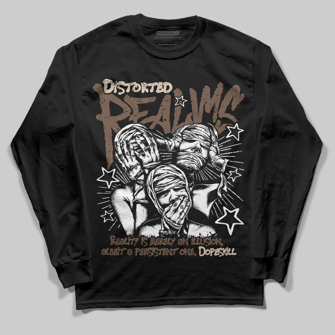 A Ma Maniére x Air Jordan 4 “Dark Mocha” DopeSkill Long Sleeve T-Shirt Distorted Realms Graphic Streetwear - Black