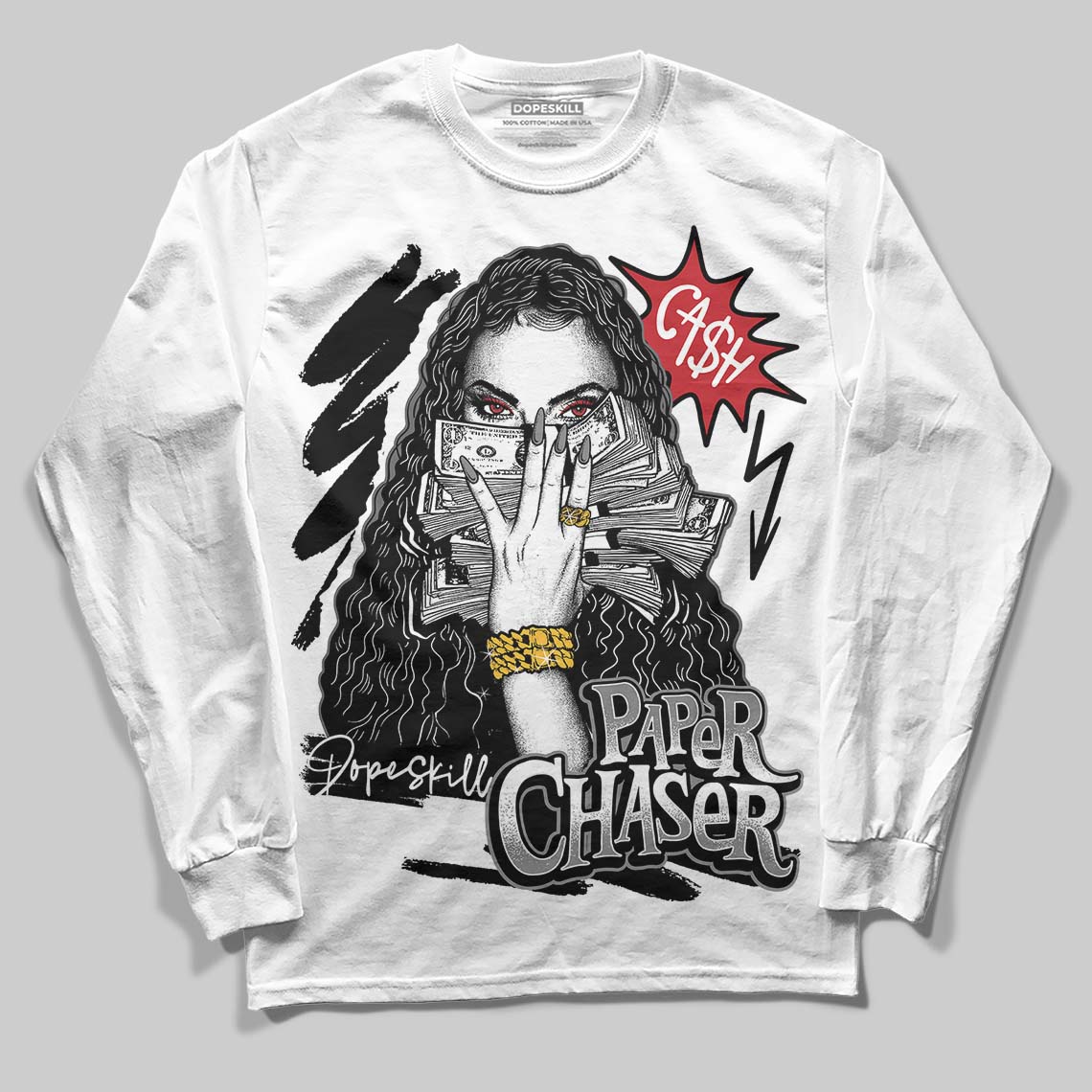 Jordan 4 “Black Cat” (2025) DopeSkill Long Sleeve T-Shirt NPC Graphic Streetwear - White 