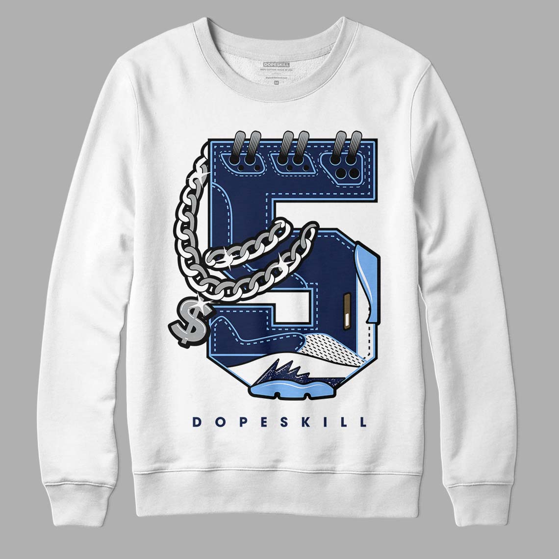 Jordan 5 Midnight Navy DopeSkill Sweatshirt No.5 Graphic Streetwear