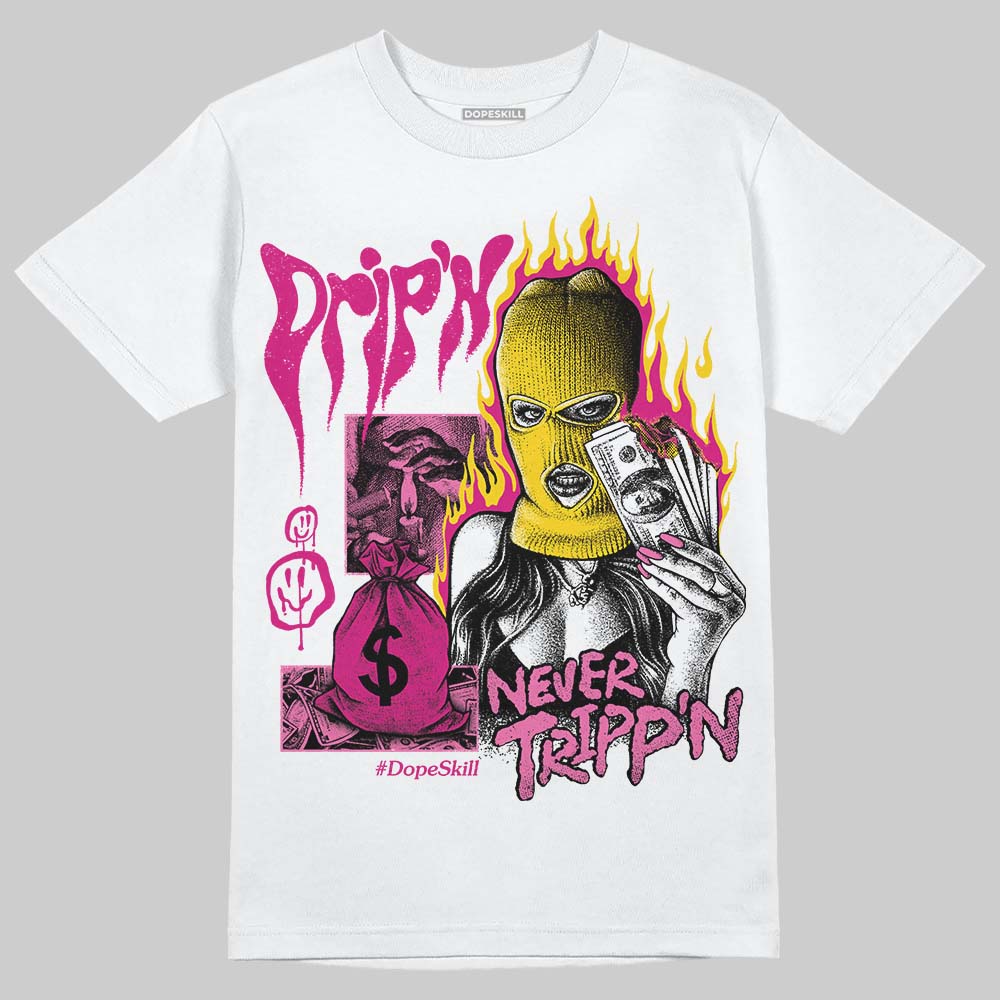 Rick Owens Pink Leather Low Sneakers DopeSkill T-Shirt Drip'n Never Tripp'n Graphic Streetwear - White