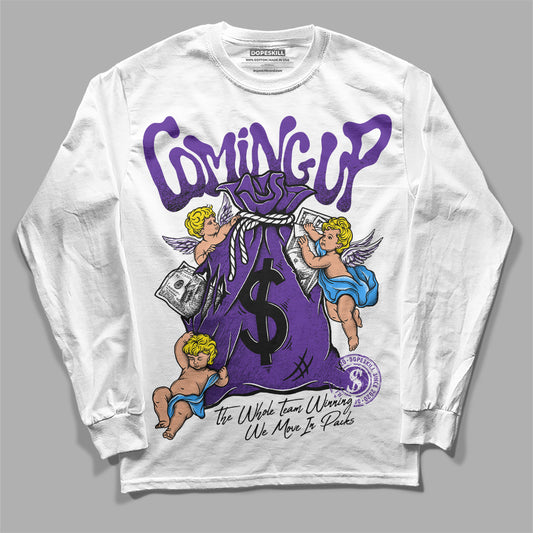 PURPLE Sneakers DopeSkill Long Sleeve T-Shirt Money Bag Coming Up Graphic Streetwear - White 