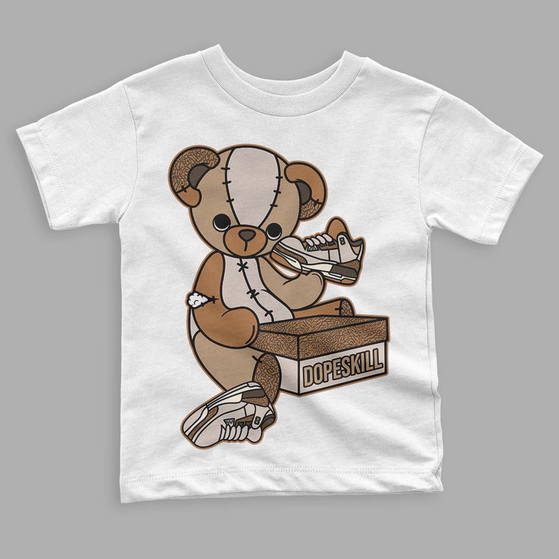 Jordan 3 Retro Palomino DopeSkill Toddler Kids T-shirt Sneakerhead BEAR Graphic Streetwear - White