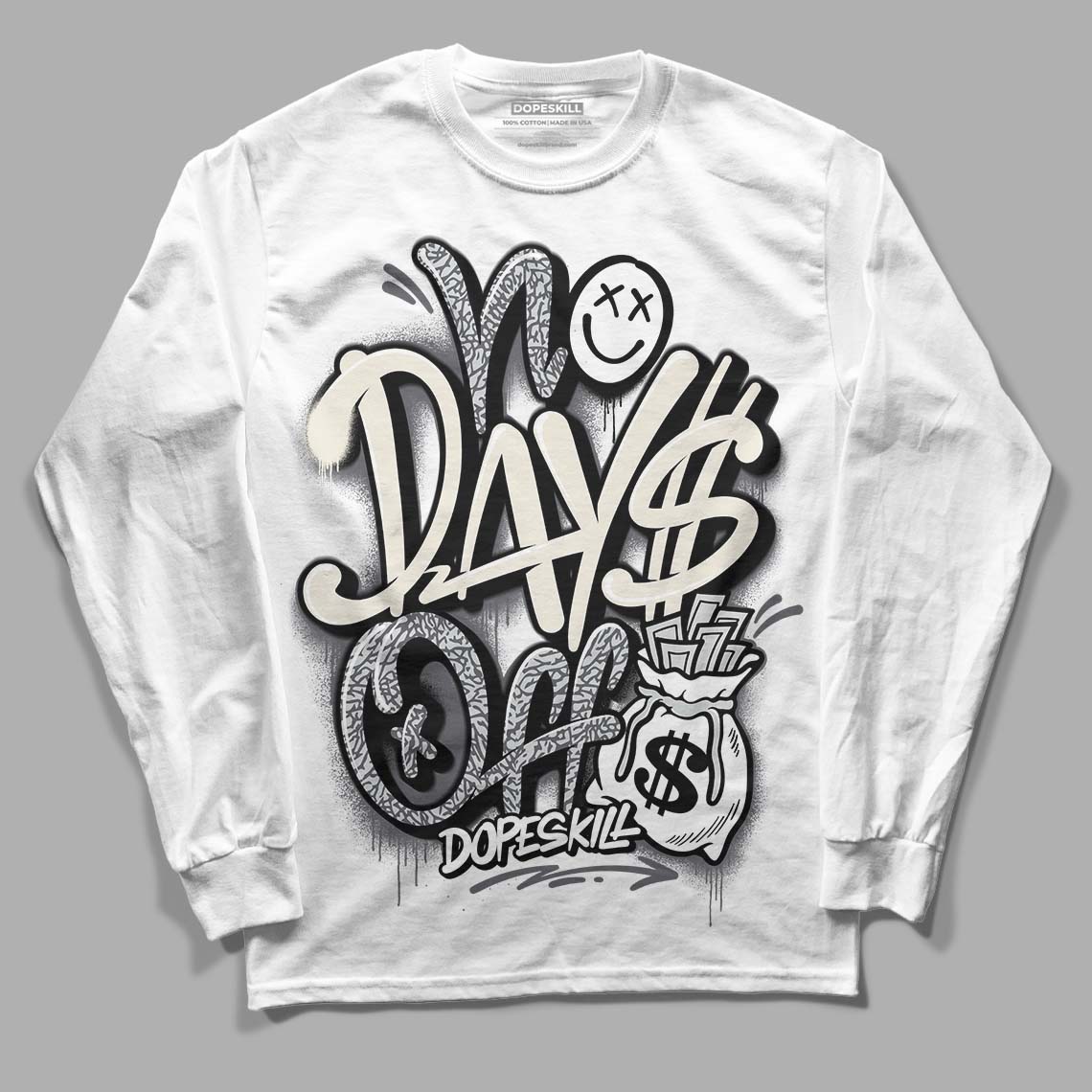 Jordan 1 Retro Low OG Black Cement DopeSkill Long Sleeve T-Shirt No Days Off Graphic Streetwear - White