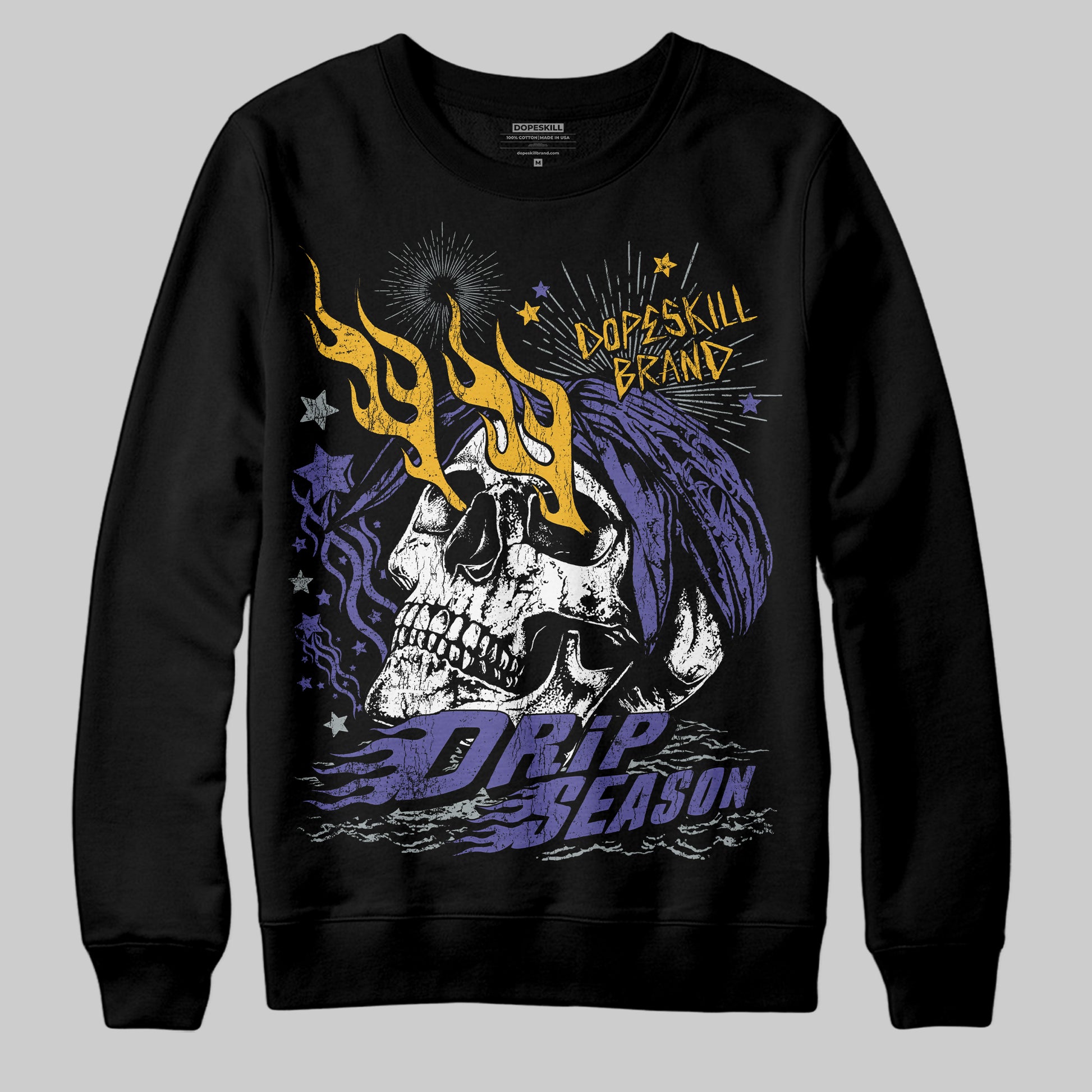 Jordan 4 Retro Lakers DopeSkill Sweatshirt Drip Season Graphic Streetwear - Black
