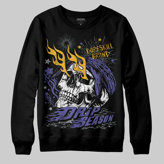 Jordan 4 Retro Lakers DopeSkill Sweatshirt Drip Season Graphic Streetwear - Black