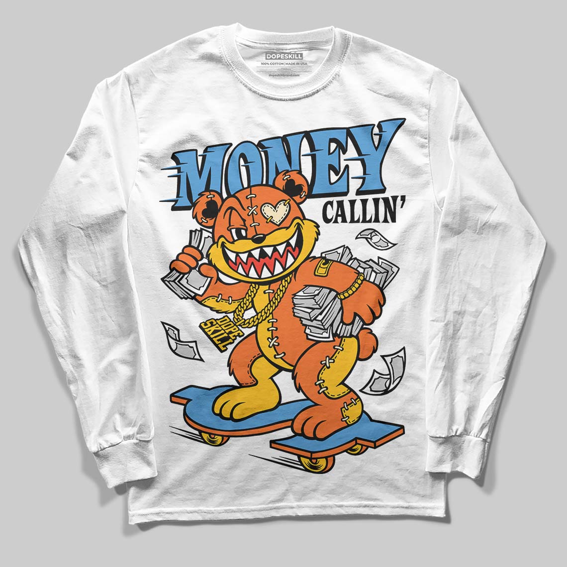 Orange Black White DopeSkill Long Sleeve T-Shirt Money Callin' Graphic