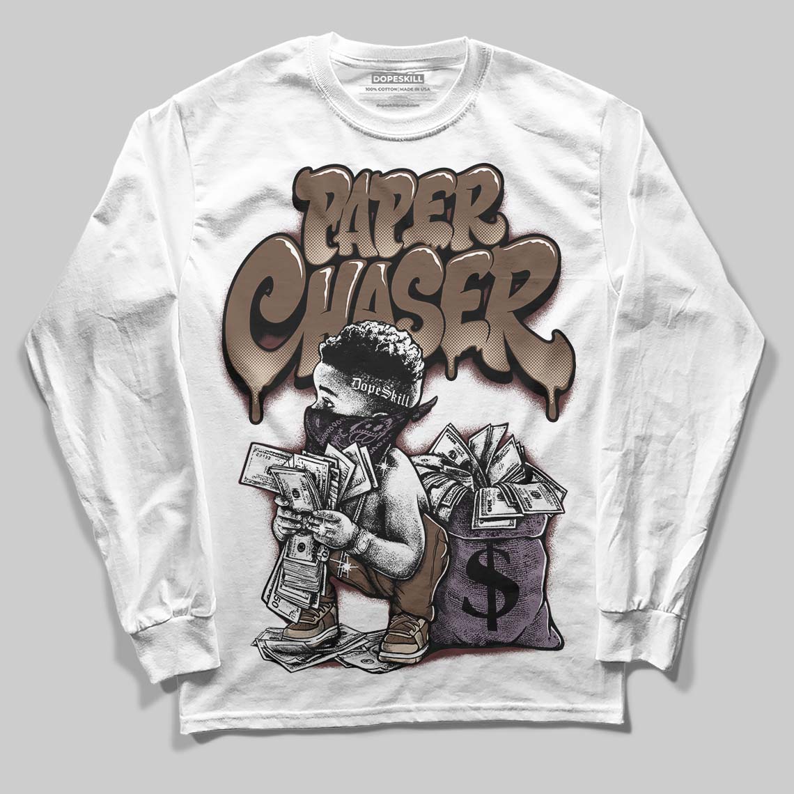 A Ma Maniére x Air Jordan 4 “Dark Mocha” DopeSkill Long Sleeve T-Shirt Paper Chaser Boy Graphic Streetwear - White