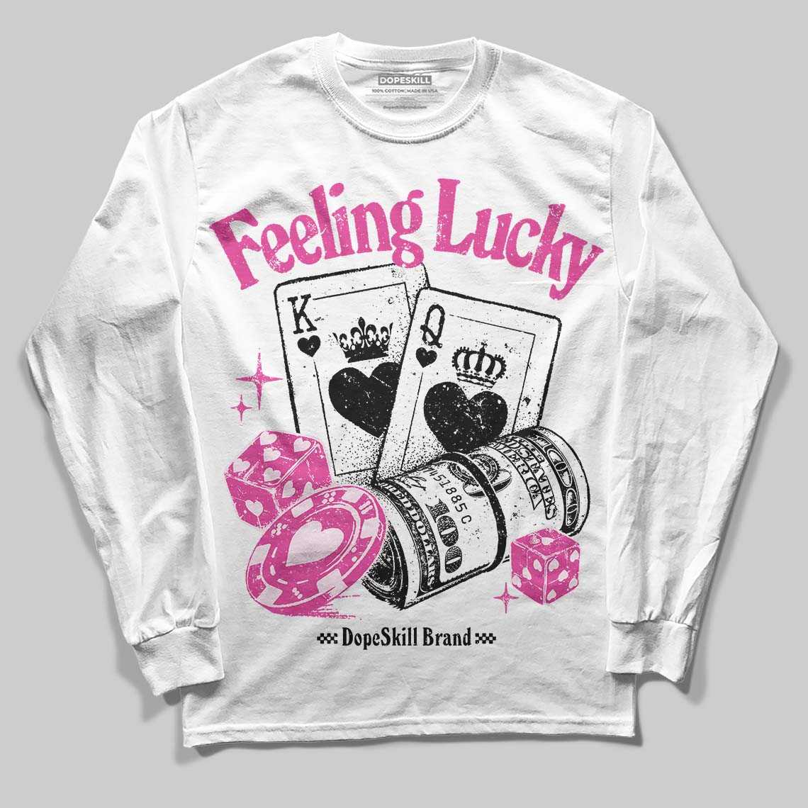 Dunk Low GS 'Triple Pink' DopeSkill Long Sleeve T-Shirt Feeling Lucky Graphic Streetwear - White
