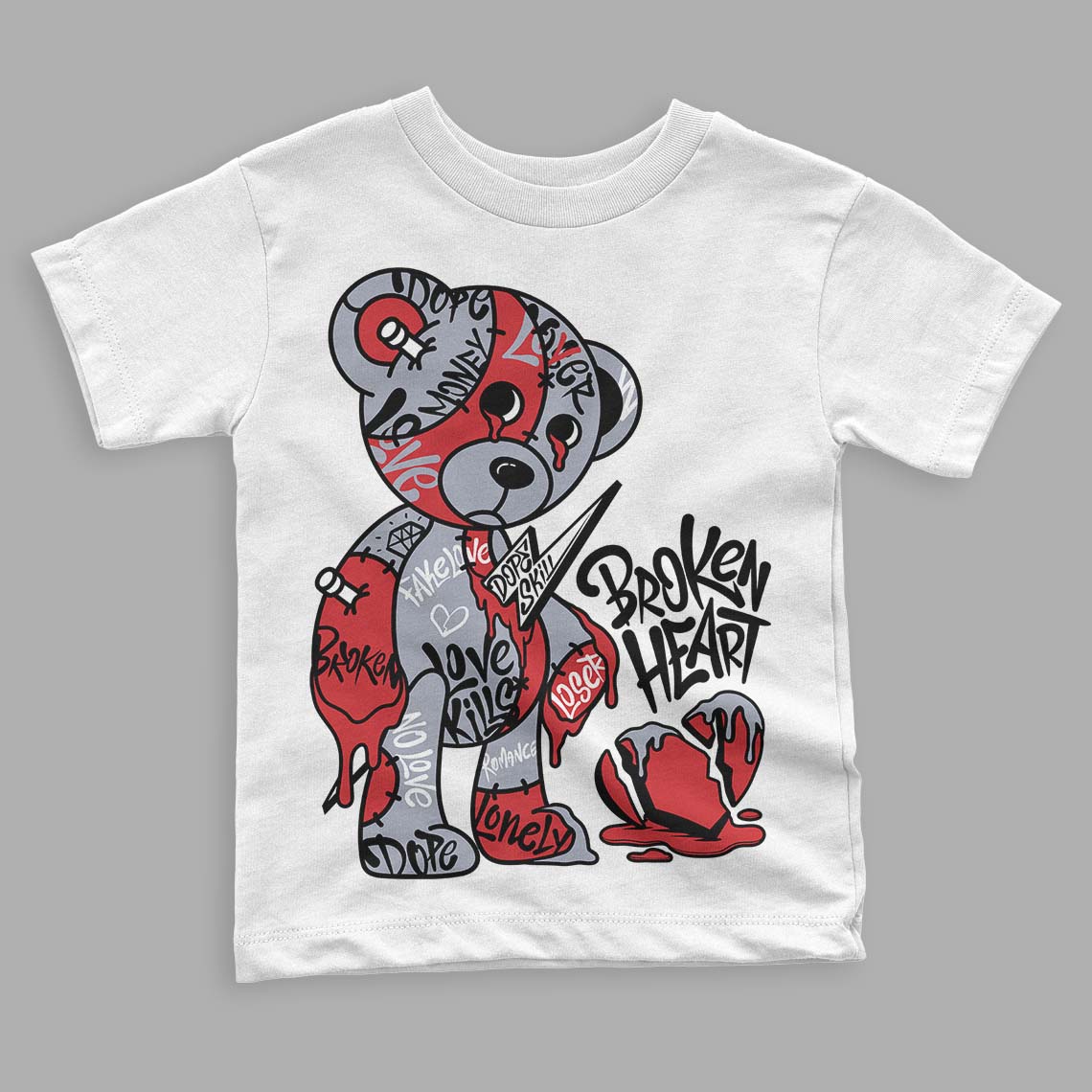 Jordan 4 “Bred Reimagined” DopeSkill Toddler Kids T-shirt Broken Heart Graphic Streetwear - White 