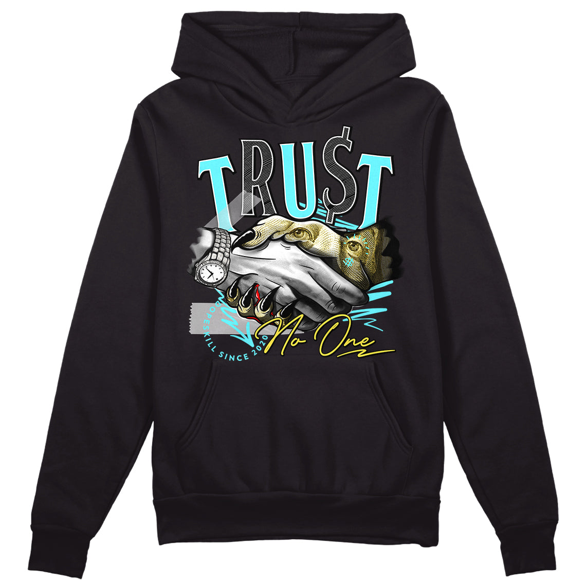 Jordan 5 Aqua DopeSkill Hoodie Sweatshirt Trust No One Graphic Streetwear  - Black