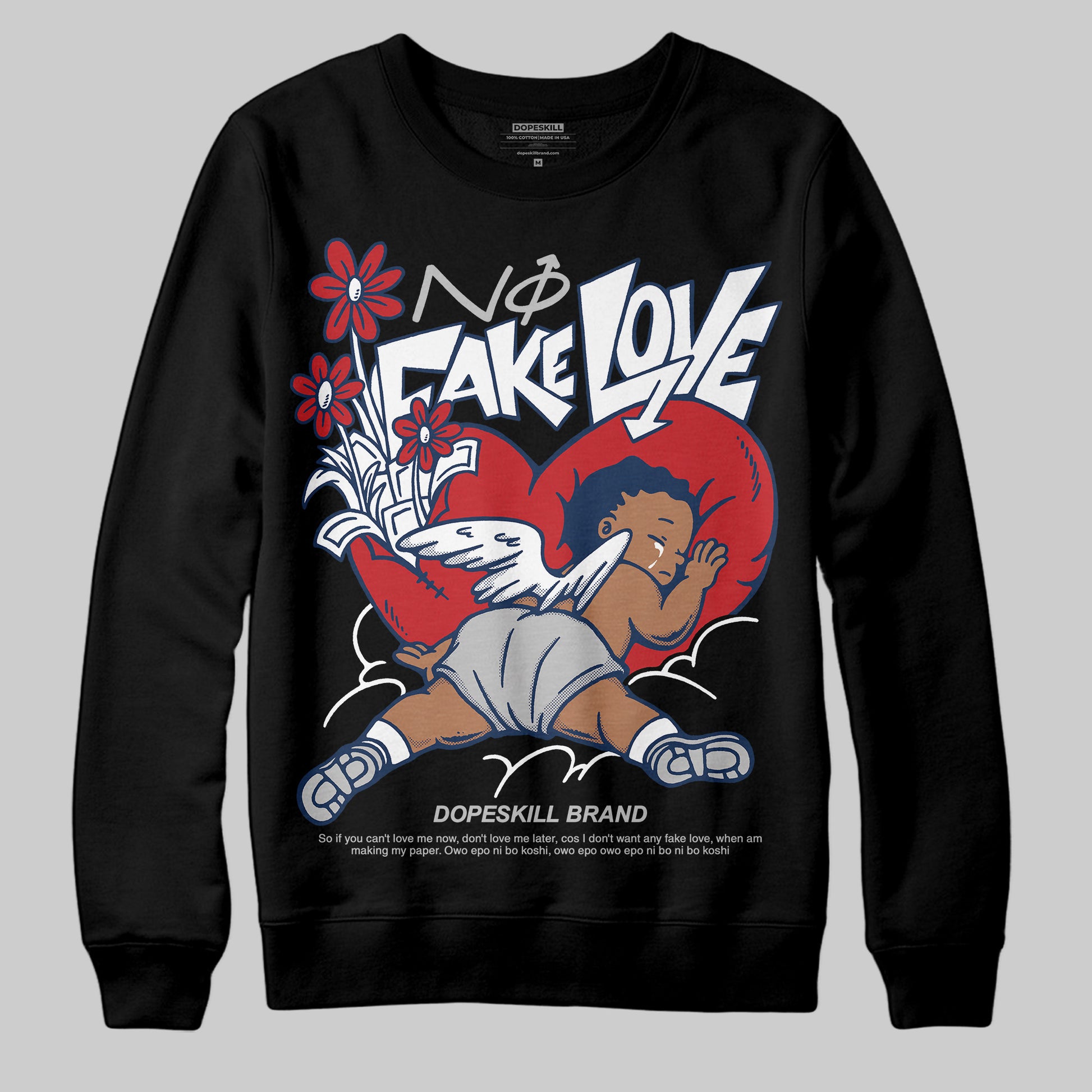 Jordan 4 SB “Summit White/Navy” DopeSkill Sweatshirt No Fake Love Graphic Streetwear - Black