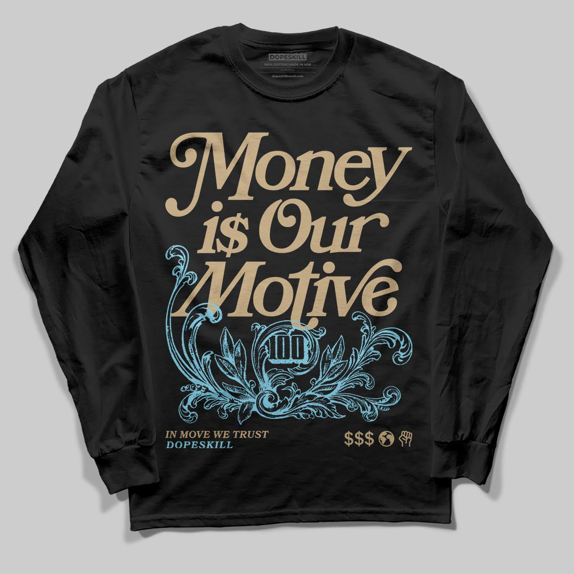 Jordan 11 City Pack “H-Town” DopeSkill Long Sleeve T-Shirt Money Is Our Motive Typo Graphic Streetwear - Black